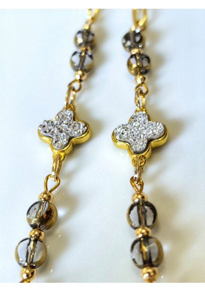 Gözlük Zinciri Altın Kaplama Zincirli Beyaz Kuğu Figürlü Kristal Taş Boncuklu Gözlük Askısı