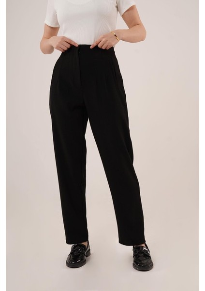 Çift Pens Detaylı Siyah Pantolon