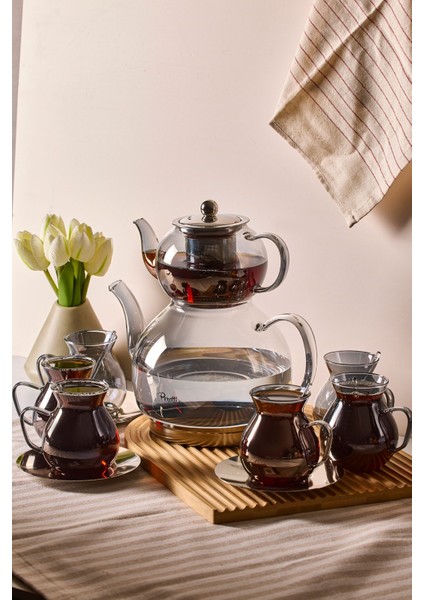 Keyf-I Ala Füme Premium 20 Parça Indüksiyon Tabanlı Borosilikat Çay Seti