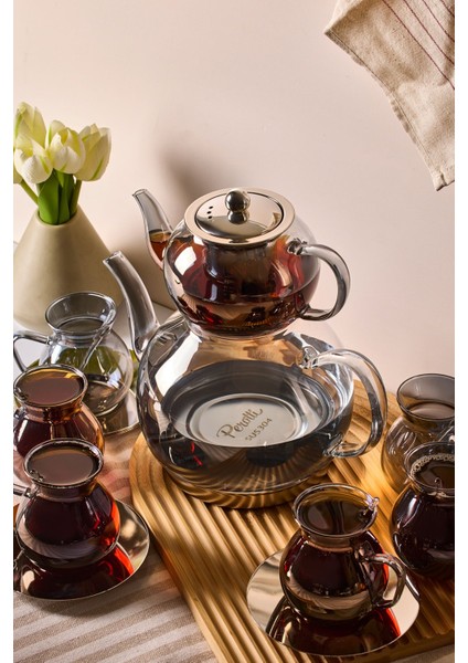 Keyf-I Ala Füme Premium 20 Parça Indüksiyon Tabanlı Borosilikat Çay Seti modelleri