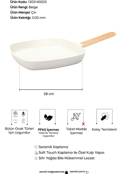 Danish Cook Beige Indüksiyon Tabanlı Grill Tava 28 cm fiyatları