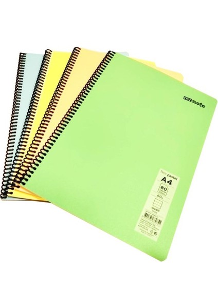 Flex Pastel Defter Pp Kapak Spiralli 80 Yp Çizgili 4 Lü Set