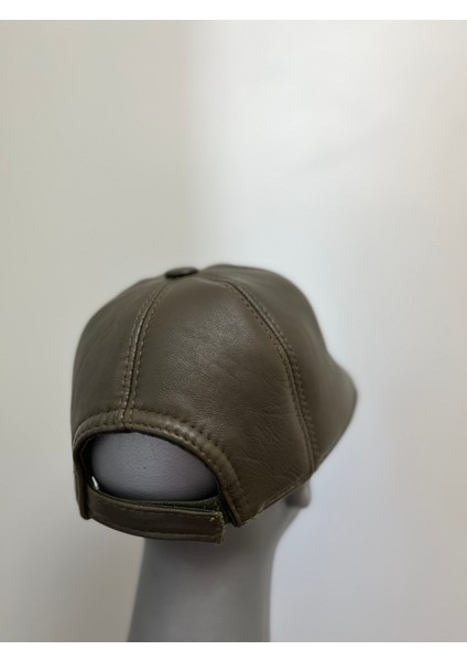 Haki Unisex %100 Hakiki Deri Cırt Cırtlı Şapka – (57-59 cm ) Arkadan ayarlanabilir