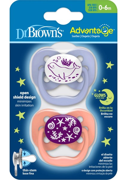 Dr. Brown’s™ Advantage™ Karanlıkta Parlayan Yalancı Emzik Mavi Okyanus,- 1. Evre fiyatları