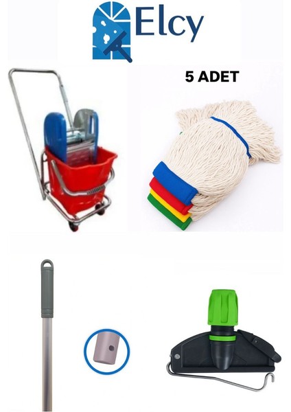 Tek Kovalı Çelik Pressli Krom Temizlik Arabası ve Paspas Arabası Temizlik Seti Islak Mop Seti