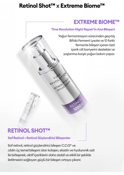 Kırışıklık ve Gözenek Karşıtı Retinol Serum Time Revolution Retinol 1000 Shot Spicule Serum modelleri