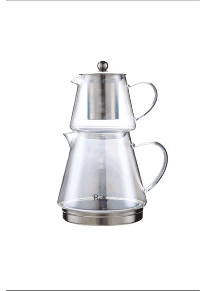 Flavio Luster Indüksiyon Tabanlı Borosilikat Cam Çaydanlık Takımı 550 ml Demlik 1000 ml Suluk fırsatları