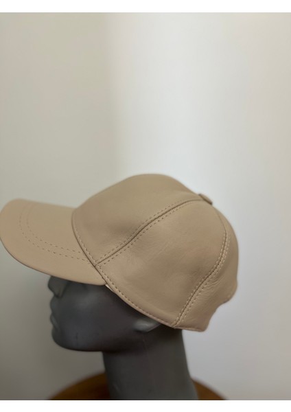 Bej Unisex %100 Hakiki Deri Cırt Cırtlı Şapka – (57-59 cm ) Arkadan ayarlanabilir modelleri