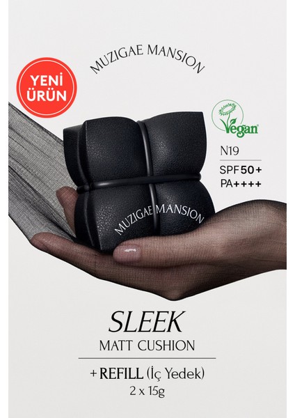 Kapatıcı, Mat Bitişli Cushion + Refill Muzıgae Mansıon Sleek Matt Cushion Set (No.19) SPF50+/PA++++