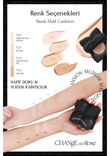 Kapatıcı, Mat Bitişli Cushion + Refill Muzıgae Mansıon Sleek Matt Cushion Set (No.19) SPF50+/PA++++ fırsatları