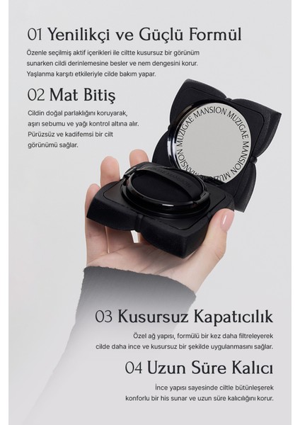 Kapatıcı, Mat Bitişli Cushion + Refill Muzıgae Mansıon Sleek Matt Cushion Set (No.19) SPF50+/PA++++ indirimleri