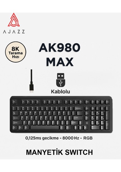 AK980 Max He Manyetik Switch Klavye- 128K Tarama HIZI-0.125 Ms Ultra Düşük GECIKME-8000 Hz