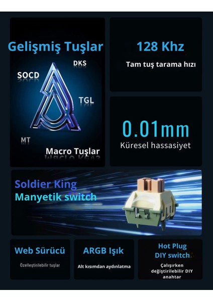AK980 Max He Manyetik Switch Klavye- 128K Tarama HIZI-0.125 Ms Ultra Düşük GECIKME-8000 Hz indirimleri