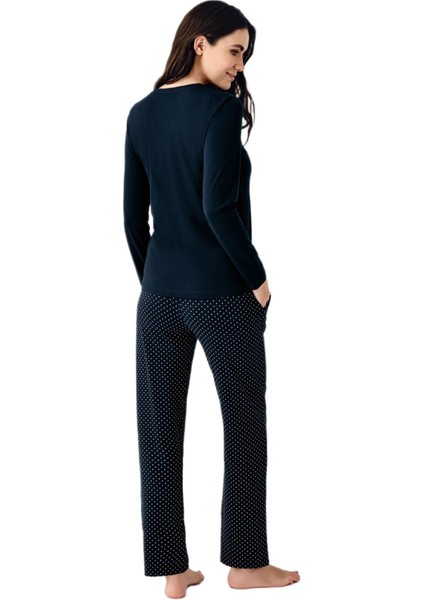 Kadın Lacivert Uzun Kollu Pijama Takımı 9091 fırsatları