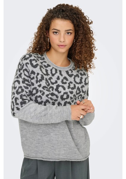 Kadın Onljade Bisiklet Yaka Desenli Örme Kazak 15294969 Açık Gri fiyatları