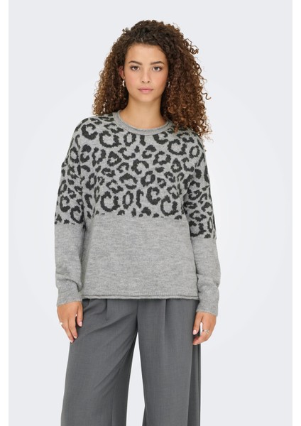 Kadın Onljade Bisiklet Yaka Desenli Örme Kazak 15294969 Açık Gri modelleri