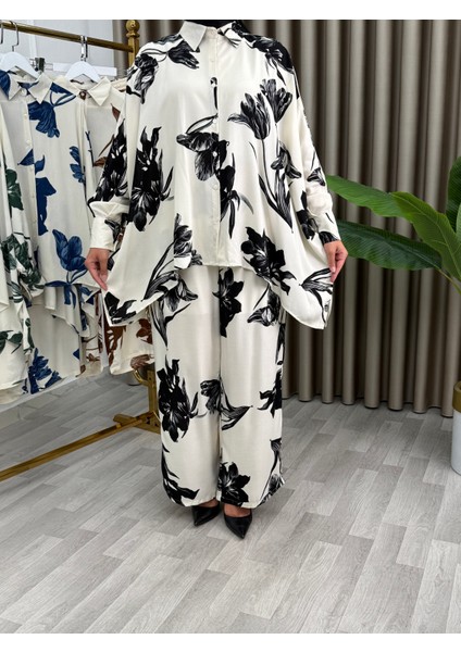 Kadın Büyük Beden Desenli Düğmeli 2li Takım Elbise Siyah fiyatları