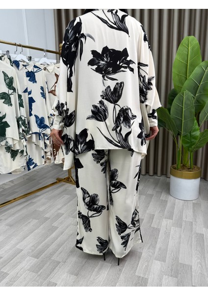 Kadın Büyük Beden Desenli Düğmeli 2li Takım Elbise Siyah modelleri