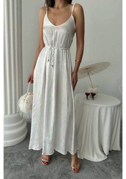 Jakar Saten Degaje Askılı Elbise Ip Kemerli - Beyaz fiyatları