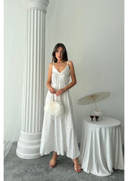 Jakar Saten Degaje Askılı Elbise Ip Kemerli - Beyaz fırsatları