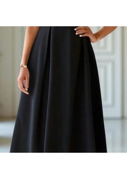 Kadın Kısa Kollu Yarı Balıkçı Yaka Pileli Janjan Krep Midi Elbise fırsatları