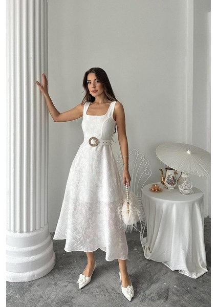 Ekru Kuplu Uzun Elbise