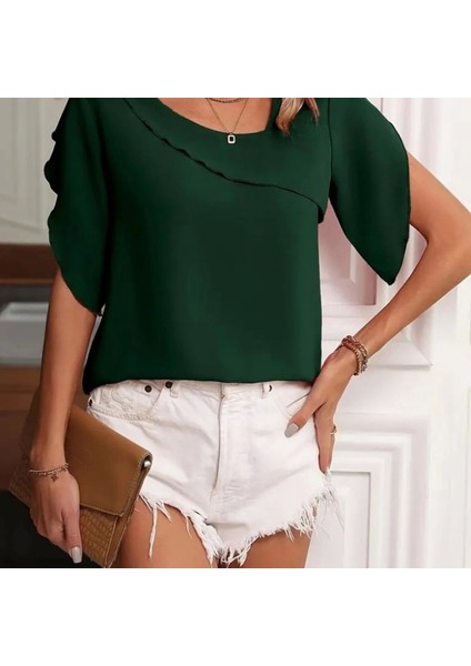 Kadın Kısa Kollu Yaka ve Kol Detay Jesica Bluz