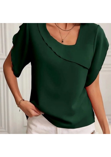 Kadın Kısa Kollu Yaka ve Kol Detay Jesica Bluz modelleri