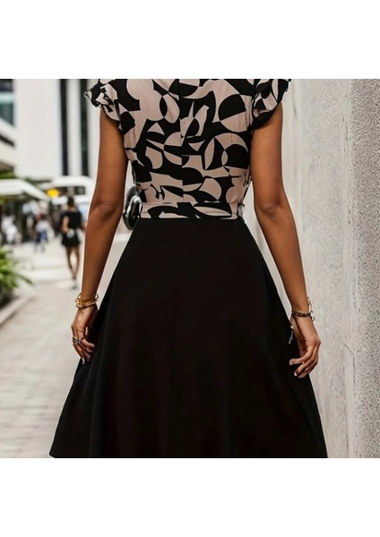 Kadın Kısa Kollu Kolu Fırfır Detay Mini Kuşaklı Kloş Krep Elbise fiyatları