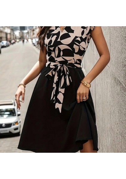 Kadın Kısa Kollu Kolu Fırfır Detay Mini Kuşaklı Kloş Krep Elbise fırsatları