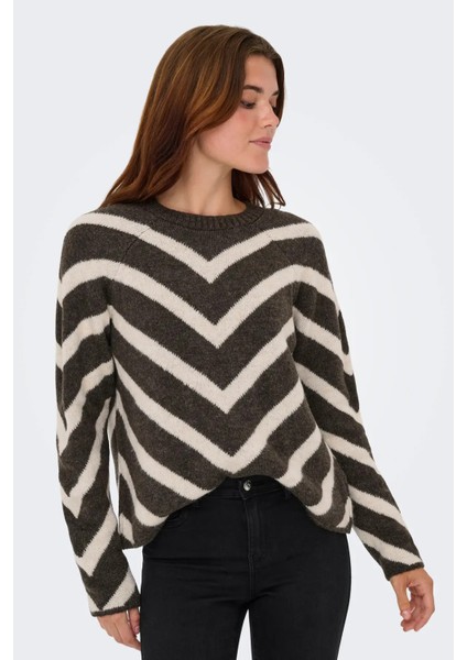 Kadın Onlelıza Desenli Örme Kazak 15191792 Kahverengi