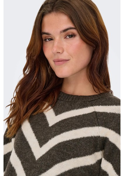 Kadın Onlelıza Desenli Örme Kazak 15191792 Kahverengi fiyatları