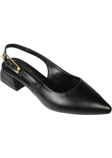 Yazkış Kadın Siyah Ten Cilt Önü Kapalı Arkası Açık 4cm Kalın Topuk Ayakkabı