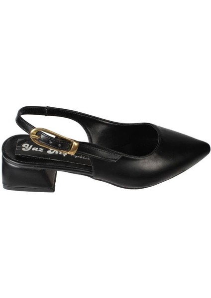 Yazkış Kadın Siyah Ten Cilt Önü Kapalı Arkası Açık 4cm Kalın Topuk Ayakkabı fiyatları