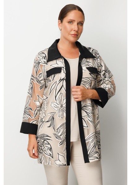 Moda Ilgi Kadın Büyük Beden Çiçek Organzeli Uzun Kollu Ikili Takım 0264 Siyah modelleri