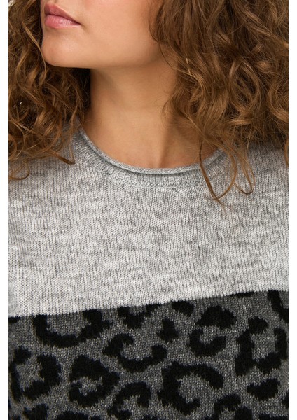 Kadın Onljade Bisiklet Yaka Desenli Örme Kazak 15294969 Gri modelleri