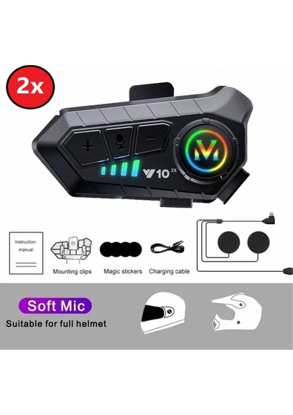 2 ADET Motosiklet Bluetooth 5.3 Kask Intercom 2 Kişi 300 Metre Eşleşme Özelliklikli