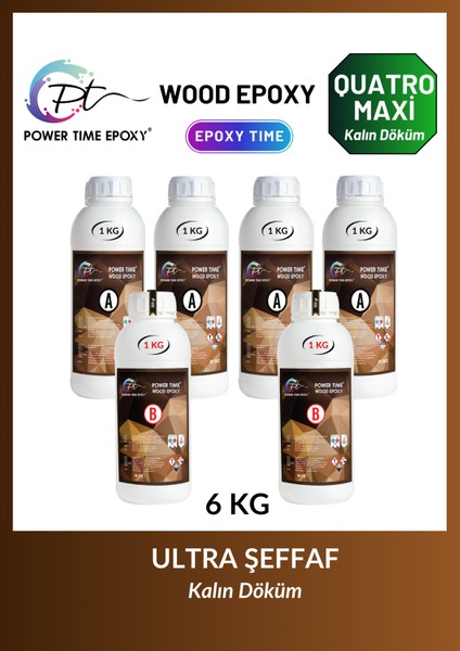 6 kg Wood Epoxy Quatro Maxi/ Kalın Döküm Ultra Şeffaf ve Parlak Epoksi Reçine Sehpa, Masa Için (Yeni)