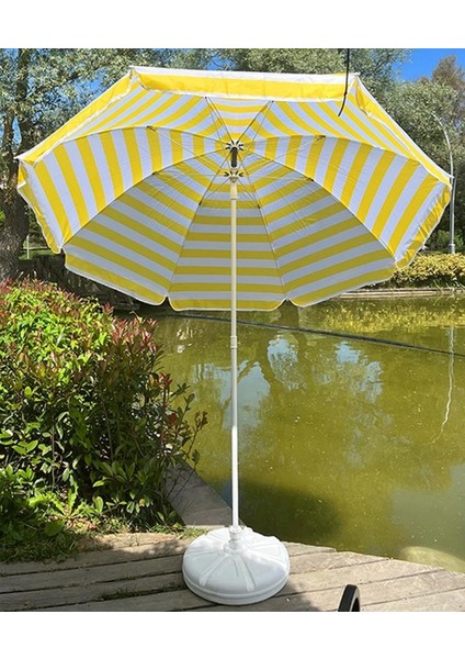 Plaj Şemsiyesi 10 Telli Sarı Beyaz Renk 200 cm Çap Bidonlu Eğim Verilir ve Rosie Hediye indirimleri