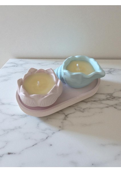 Lotus & Deniz Kabuğu Formlu Ikili Tealight Mumluk Seti – Dekoratif Tasarım