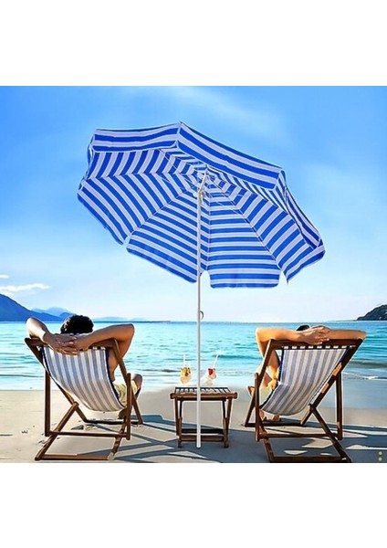 Plaj Şemsiyesi 8 Telli Mavi Beyaz Renk 200 cm Çap Bidonlu Eğim Verilir ve Rosie Hediye fırsatları