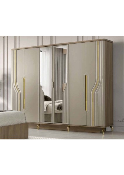 Aby Antrasit - Meşe - Gold 6 Kapılı Hazal Dolap