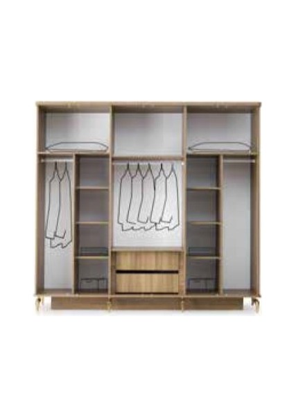 Aby Antrasit - Meşe - Gold 6 Kapılı Hazal Dolap modelleri