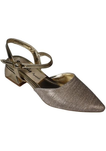 Yazkış Kadın Altın Gümüş Simli 4cm Kısa Kalın Topuklu Abiye Ayakkabı