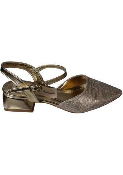 Yazkış Kadın Altın Gümüş Simli 4cm Kısa Kalın Topuklu Abiye Ayakkabı fiyatları