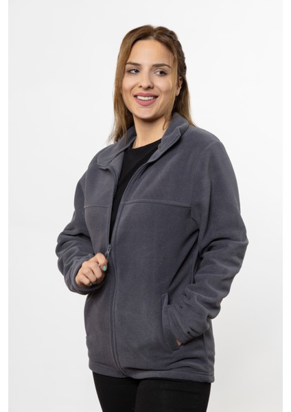 Kadın Füme Rengi Önü Fermuarlı Cepli Polar Ceket fiyatları