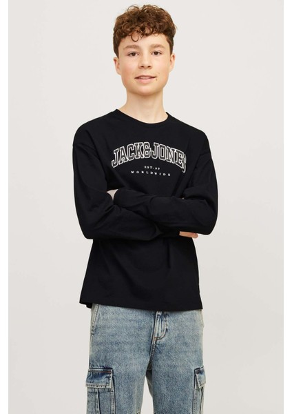 Jjecaleb Varsıty Tee Ls O Siyah Erkek Çocuk Kısa Kol T-Shirt