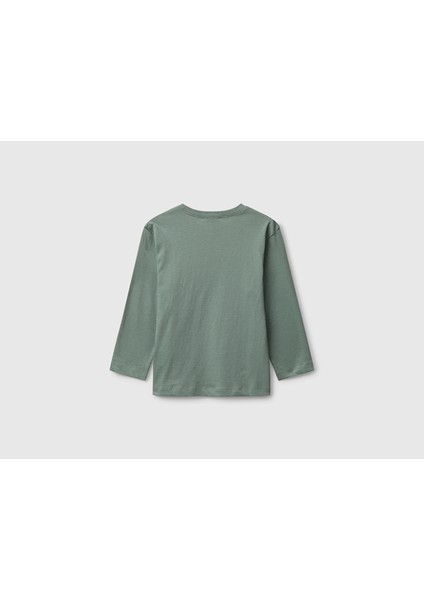 Erkek Bebek Haki Organik Pamuklu Önü Logo Baskılı Uzun Kollu Jarse T-Shirt fiyatları