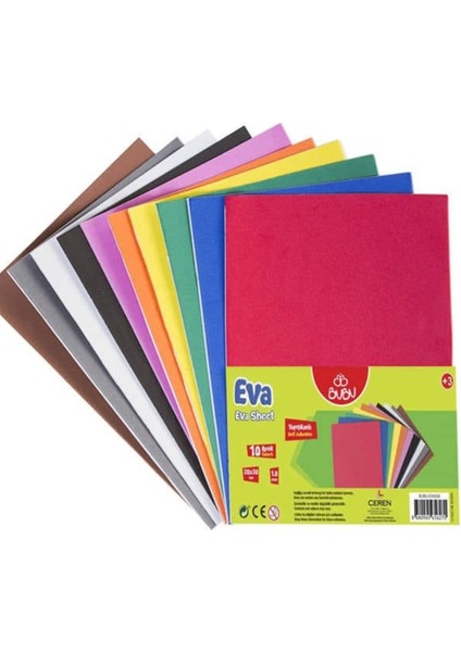 Bubu Yapışkanlı Eva 10 Renkli Set 20X30 cm – Hobi ve El Işleri Için