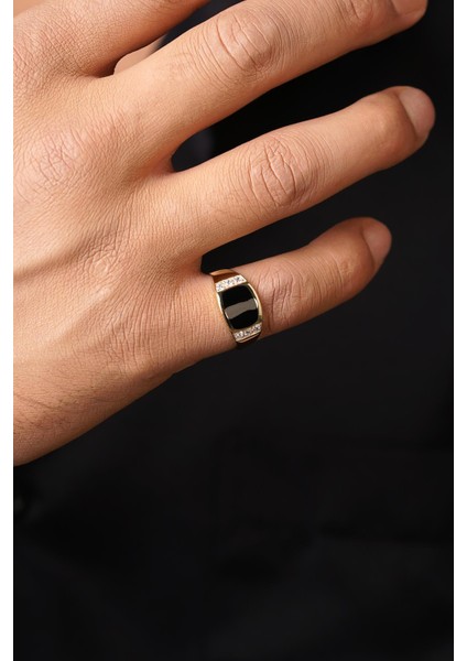 14 Ayar Altın Oniks Taşlı Erkek Yüzük